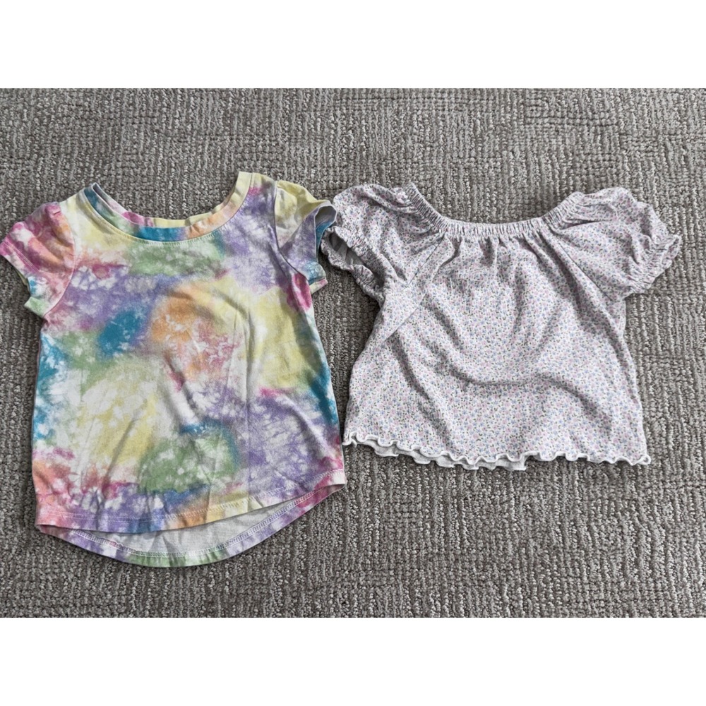 Cat & Jack Toddler Girls 18M Tops Lot 2 Tie Dye Rainbow Floral Blouse Shirt